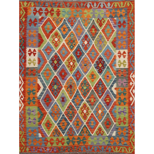 Trellis Colorful Kilim Persian Area Rug Hand-Woven Wool Carpet - 5'3"x 6'5"
