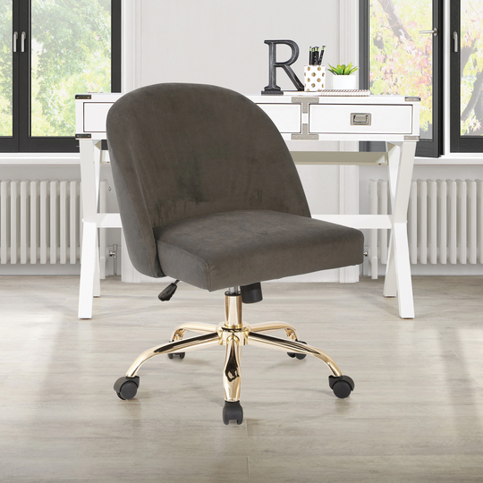 OS Home and Office Furniture Model Mid Back Office Chair in Otter Velvet with Gold Finish Base