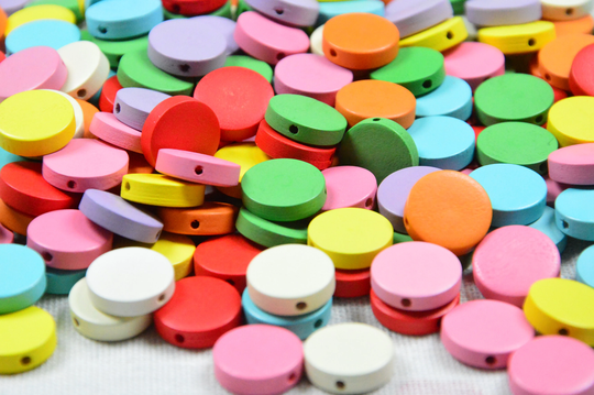15mm Assorted Color Flat Round Wooden Beads, Wood Disc Beads Coin For Diy Supply, 8 Colors, Choose Your