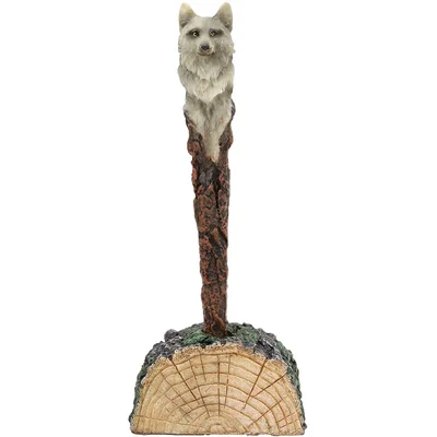Guynn Medieval Fantasy Celtic Alpha Wolf with Rustic Tree Bark Holder Stand Figurine