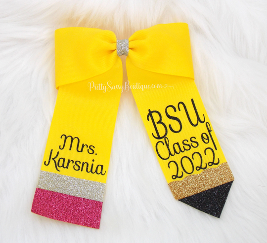 Personalized Graduation Bow 2022, Cap Topper Decoration, Grad Bow, Teacher Pencil Hair Big Graduation
