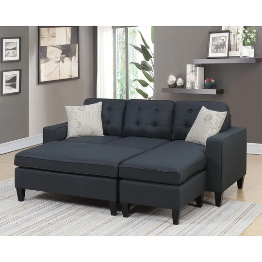 Reversible Sectional Sofa Set, Wood Legs Chaise Sofa with Ottoman