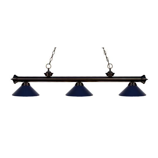 Avery Home Lighting 3-light Riviera Bronze Navy Blue Billiard Fixture