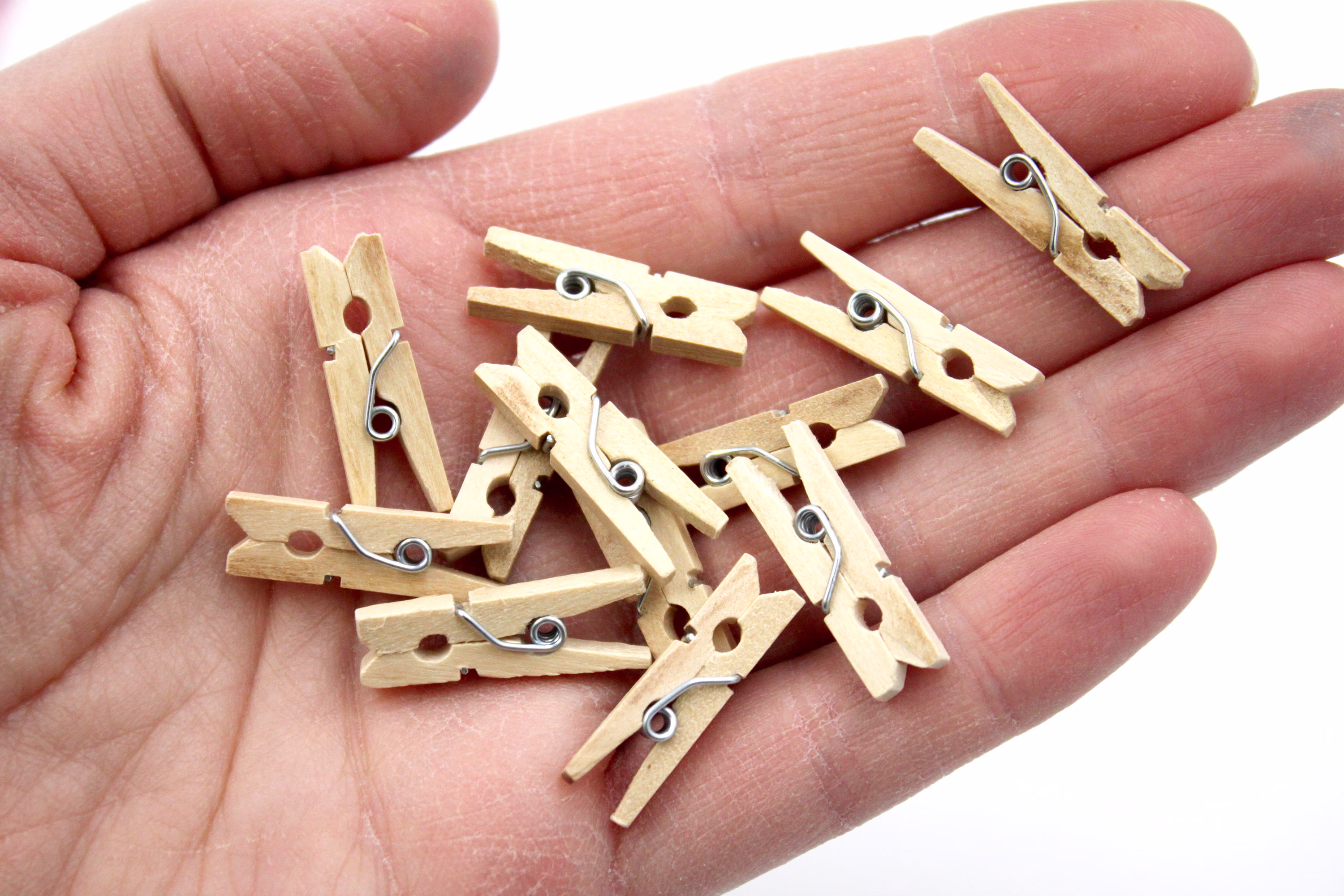 Clothespins - Miniature For Hanging Dollhouse Clothes Line Tiny Pack Of 6, 10, 25 Or Bulk Bag 50 Decorative Natural Wood Mini Closepins