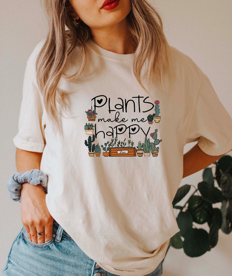 Comfort Colors Plant Makes Me Happy Shirt, Lover Boho Oversized Shirt
