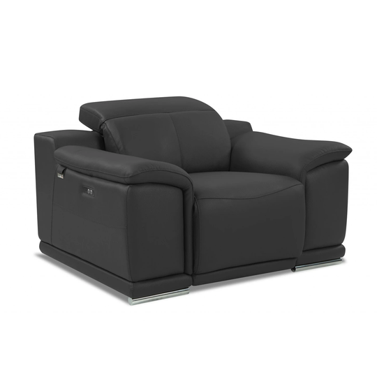 Mod Charcoal Gray Italian Leather Recliner Chair - 39.4" x 47.6" x 42.3"