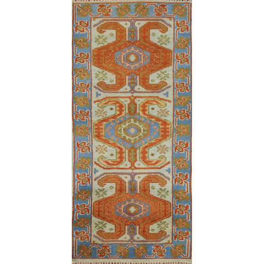 Geometric Heriz Serapi Runner Rug Handmade Multi-Color Wool Carpet - 2'5" x 5'9"