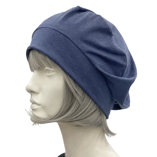 Berets For Women, Slouchy Summer Hat in Soft Denim Blue Stretch Jersey, Or Choose Your Color, Handmade The Usa