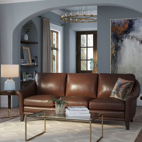 Sienna Leather and Wood Sofa