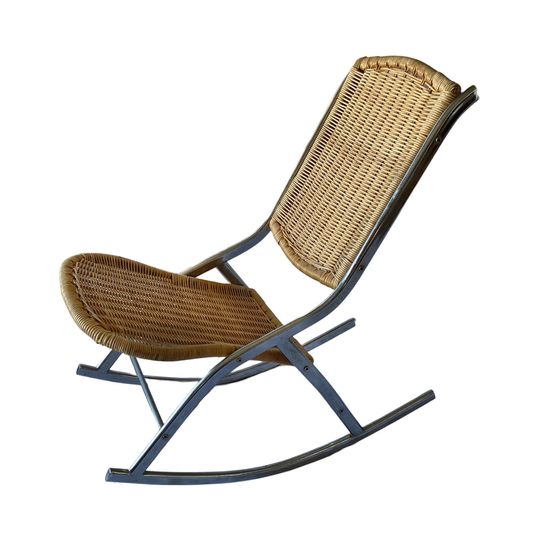 Vintage Chrome & Wicker Rocking Chair