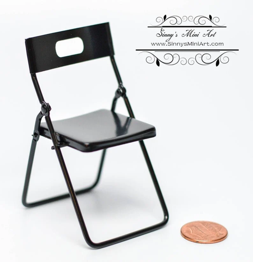 112 Dollhouse Miniature Folding Chair, Black Metal Az T4249