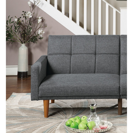 Transitional Look Living Room Sofa Couch Convertible Bed Blue Grey Polyfiber 1pc Tufted Sofa Cushion Wooden Legs