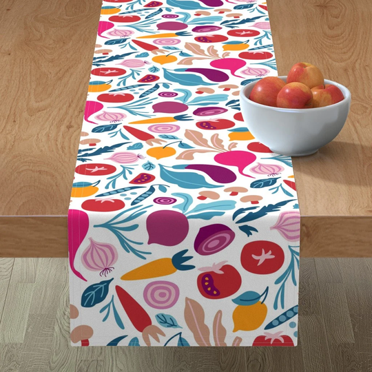 Colorful Harvest Table Runner - Vegetable & Herb Garden By Marylins Vibrant Cotton Sateen Spoonflower