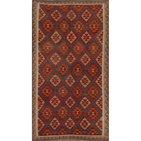 Geometric Kilim Oriental Area Rug Flat-weave Multi-Color Wool Carpet - 5'0" x 8'5"