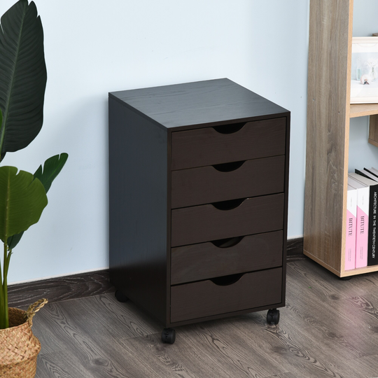 HOMCOM 5 Drawer File Cabinet Storage Organizer Filing Cabinet with Nordic Minimalist Modern Style & Wheels - 15.75*15.75*26.5