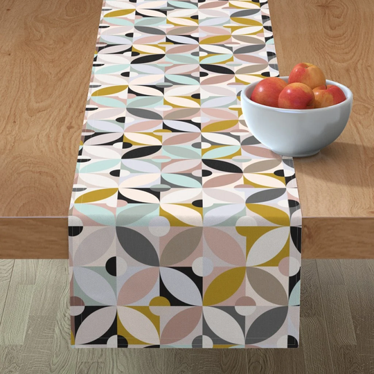 Neutral Pastel Geo Table Runner - Modern Tiles By Evamatise Retro Geometric Abstract Mint Cotton Sateen Spoonflower