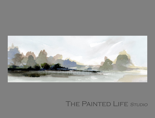 Neutral Colors Canvas Wide Panoramic Landscape Print, Distant Trees in Subdued Neutral Tones, Canvas Print Up To 60 Inches