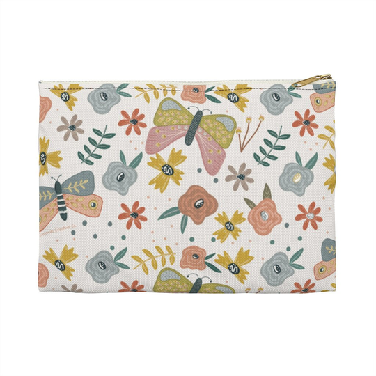Folk Art Accessory Pouch, Folk Pencil Pouch, Butterfly Medicine Makeup Bag