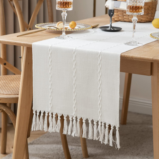 Farmhouse Table Runner - Decor White Boho Braid Handmade Spring