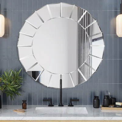 Modern & Contemporary Beveled Accent Wall Mirror, Round Sunbrust Bathroom Mirror
