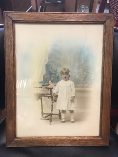 Circa 1880 Artist Signed Hand Colorized Photo Printed On Board in An Oak Frame