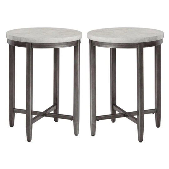 Metal Round End Table in Light Gray Finish - Set of 2 - 54 x 84