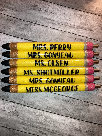 Teacher Pencil Glitter Pens, Inkjoy Gel 0.7, Personalized Gift, Pens