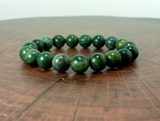 African Green Jade Bracelet 10mm, Natural Gemstone Bracelet, Unisex Women Men Nephrite Beaded + Gift Box
