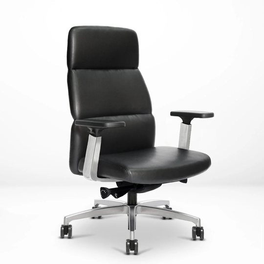 Via Seating Vero Executive High Back Office Chair, Genuine Italian Leather Upholstery, Polished Aluminum Finish, Black