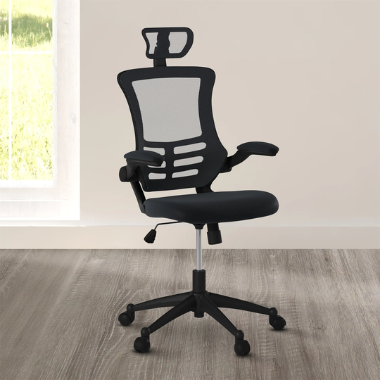 Modern High-Back Mesh Executive Office Chair with Flip-up Arms