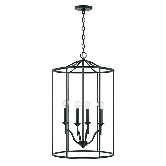 Peyton 18" 4-light Matte Black Cage Lantern Foyer Pendant