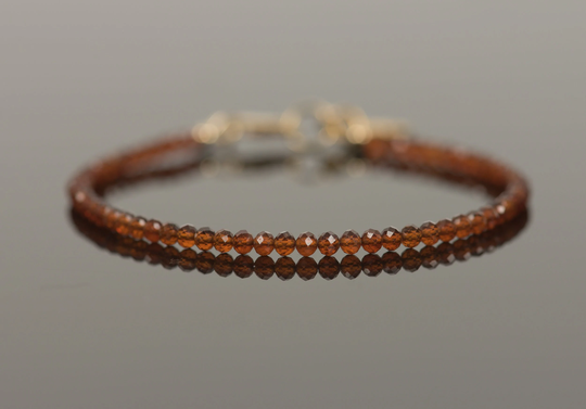 Delicate Garnet Hessonite Bracelet, Dainty Om Gold Filled Charm