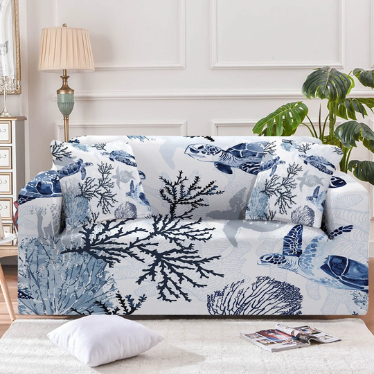 Sea Turtles Couch Cover Sofa Slipcover Blue Coral Beach Ocean Theme Armchair Loveseat Oversize Furniture Protector