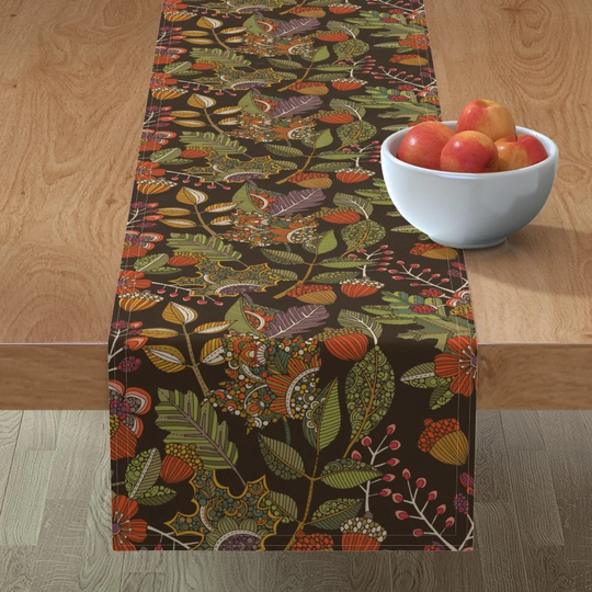 Autumn Earth Tones Table Runner - Fall Vibes By Valentinaharper Acorn Leafs Brown Cotton Sateen Spoonflower