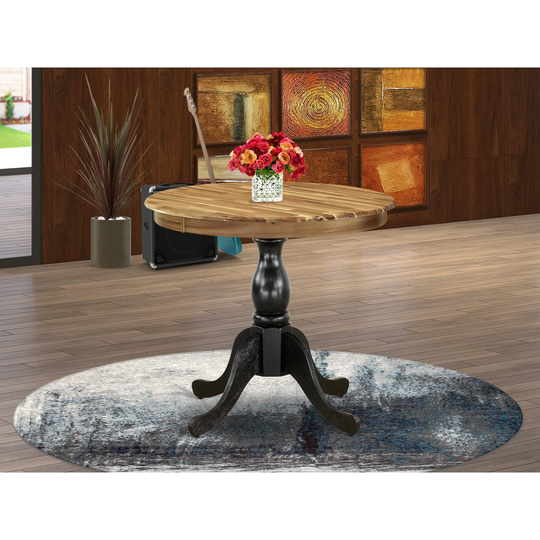 Round Dining Table - Natural Table Top and Black Pedestal Leg Finish
