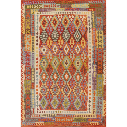 Reversible Geometric Kilim Colorful Area Rug Flat-weave Wool Carpet - 8'5"x 11'3"