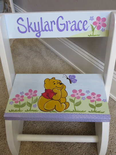 Personalized Chair Step Flip Stool Lavendar Pooh Butterlfy