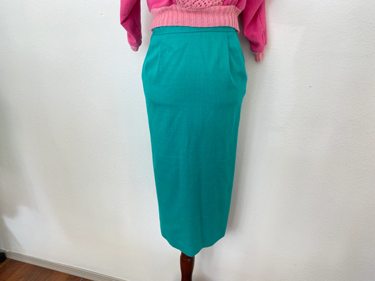 Vintage Sz 10 1980S Rayon Blend Skirt. Office Basics. Lined. Classic Green Textured Does 1950S Style. Pencil Skirt. Cute. Preppy