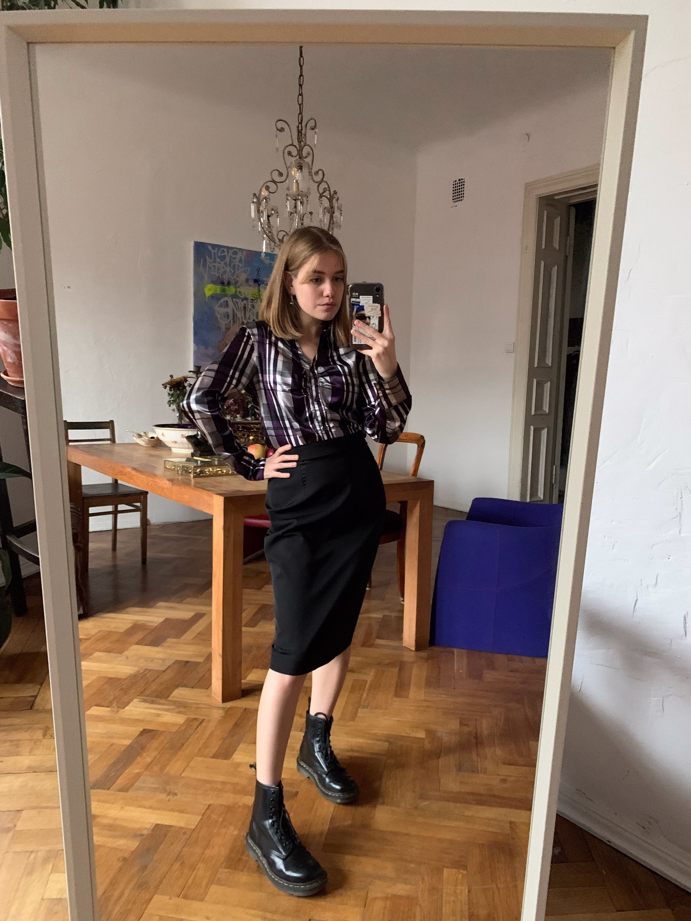 Vintage Black Pencil Roberto Cavalli Midi Skirt