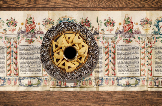 Book Of Esther Table Runner Manuscripts in Hebrew, Purim The Megillah - Colorful Washable