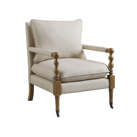 Upholstered Accent Chair With Casters In Beige