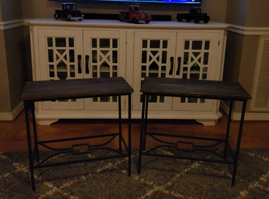 Farmhouse End Tables. Rustic Metal & Wood Sewing Machine Look