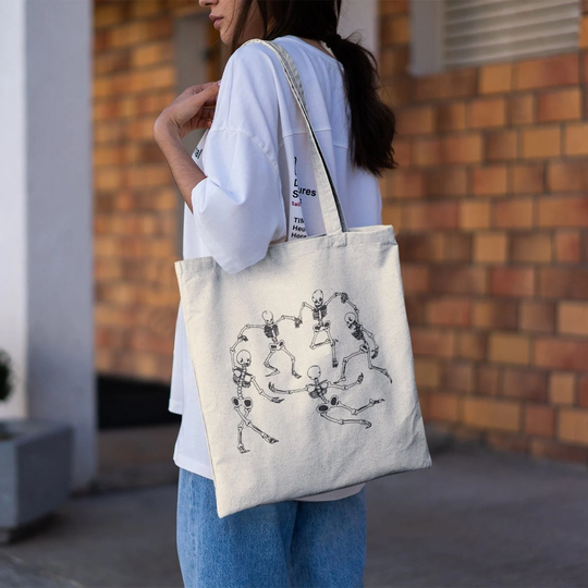 Skeleton Dance Tote Bag -Aesthetic Tote Bag, Art Bag, Artsy Bag, Grunge Bag, Skeleton Bag, Aesthetic Bag