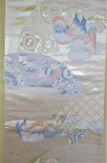 Silk Obi Or Table Runner/Vintage Japanese Pastel Mandarin Ducks Home Decor Kimono Obi Belt Gift For Her Peking