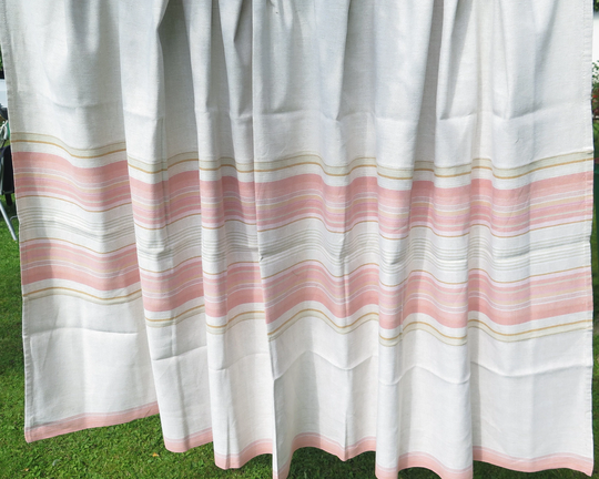 Linen Table Cloth Gray & Old Pink Striped, 125.5 X 255 cm/49.4 100.3 In, Vintage Scandinavian Home Textiles #4-50-27