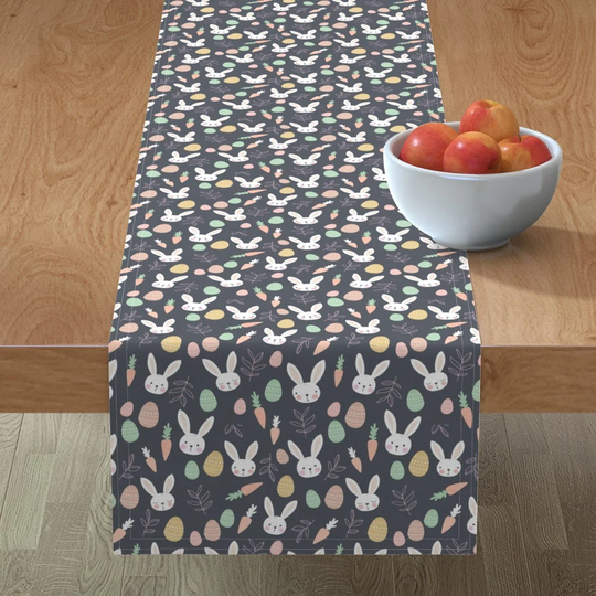 Bunnies & Eggs Table Runner - Spring By Littlesmilemakers Leaves Animals Baby Bunny Cotton Sateen Spoonflower