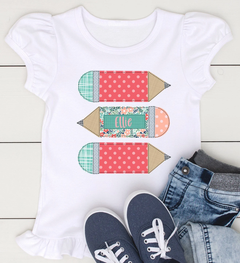 Personalized Pencil Trio Transfer -Htv Diy Kids Transfer- Personalized Vinyl Ready To Press - School Supplies