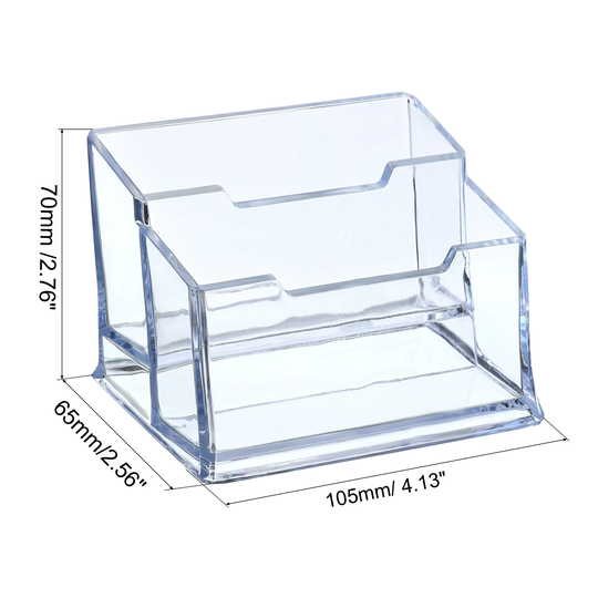 Business Card Holder Plastic 2 Slots Desktop Name Card Display Stand - Clear
