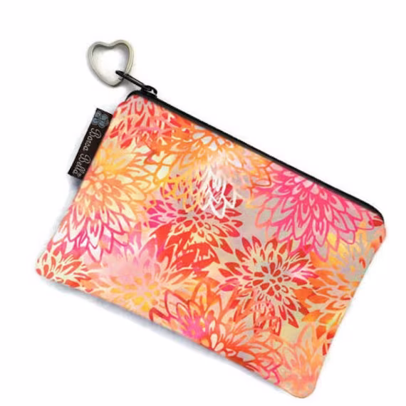 Cute Small Zipper Pouch - Makeup Bag Perfect Pencil Boho Dahlia Flower Fabric