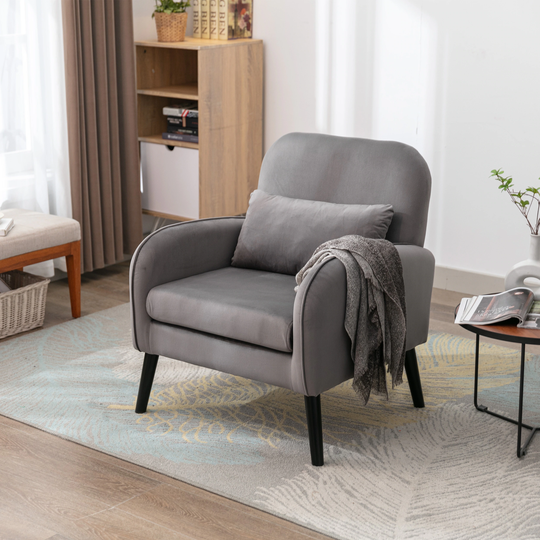 Accent Chair with Solid Wood Legs and Waist Cushion for Living Room Lounge Chair
